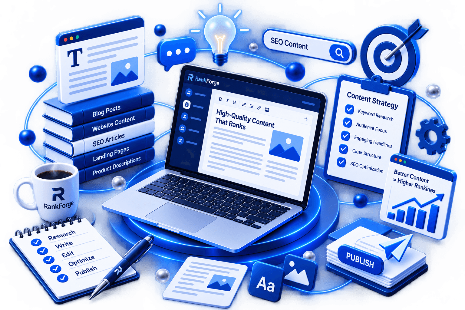 3D illustration for RankForge content writing services