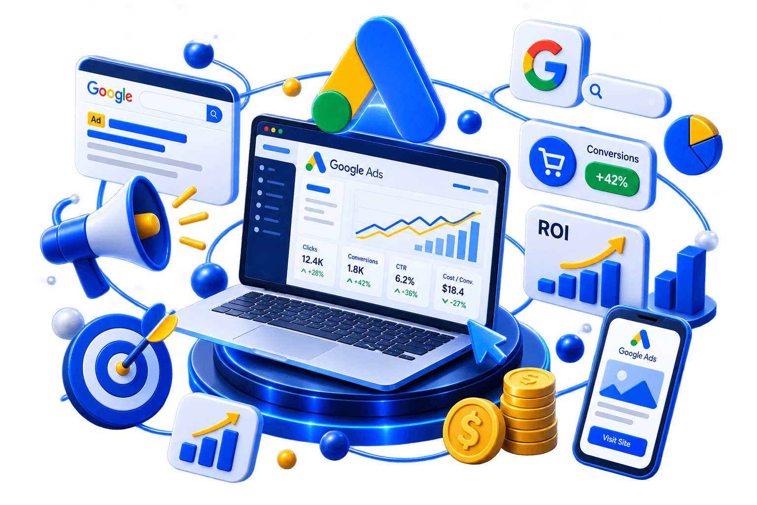 3D illustration for RankForge Google Ads services