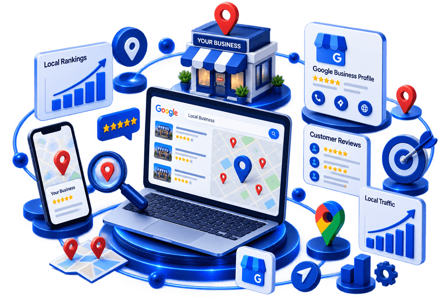 3D illustration for RankForge local SEO services