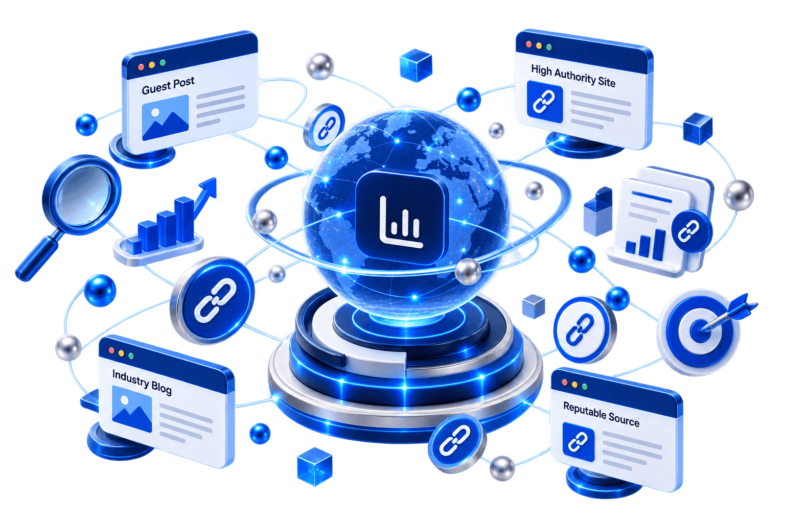 3D illustration for RankForge off-page SEO services